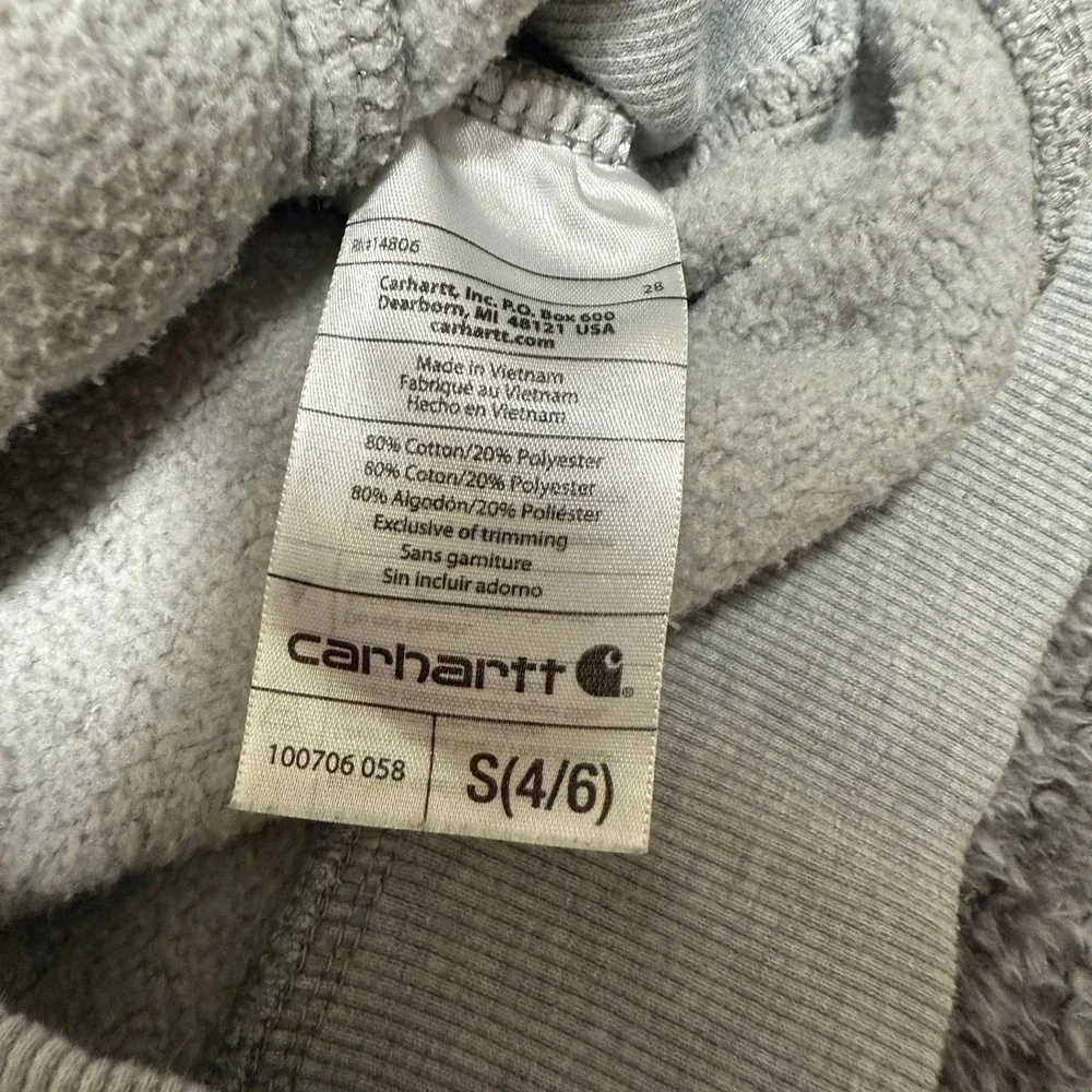 Carhartt Girls Full‎ Zip Jacket Sweatshirt Size S 4-6 Heather Gray Fleece